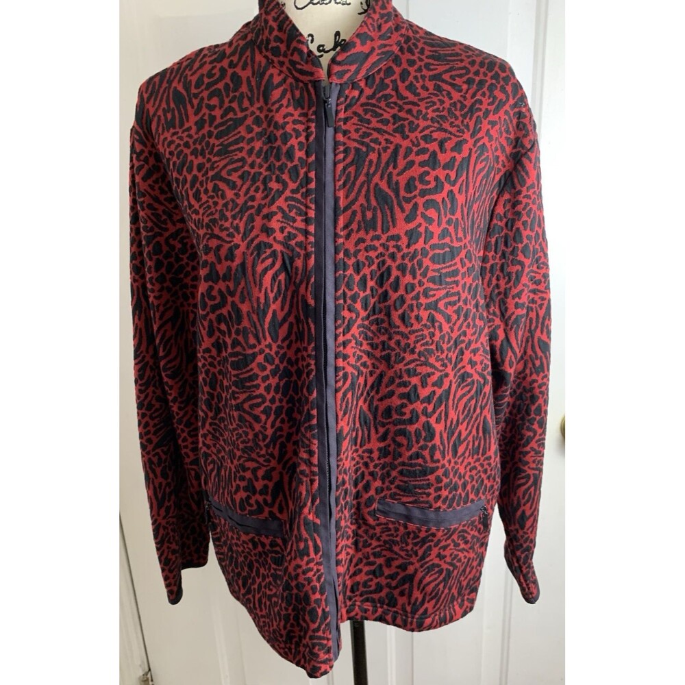 Blast Womens Zip Jacket XL Pockets Red Animal Print Blazer Vintage